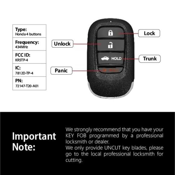 HONDA CRV 2024 HYBRID Black Car Key Fob with Red Accent - Picture 4 of 7
